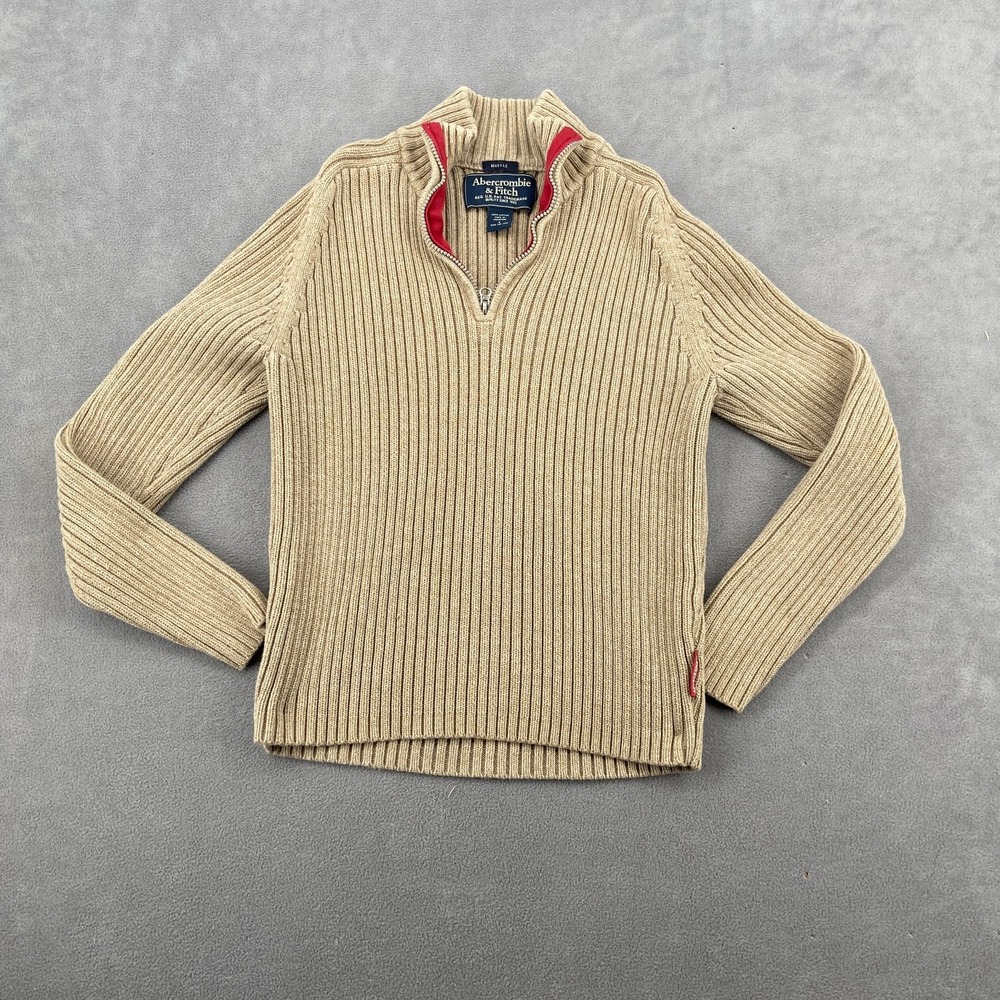Vintage Y2K Abercrombie & Fitch Sweater Sz L Tight Knit Ribbed Quarter Zip